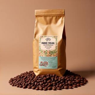 A branded bag of Ethiopia Yirgacheffe coffee beans.
